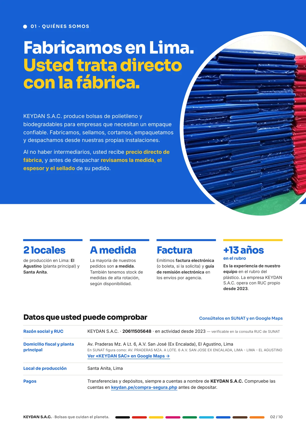 Quiénes somos: fabricamos en Lima, trato directo con la fábrica, datos que usted puede comprobar
